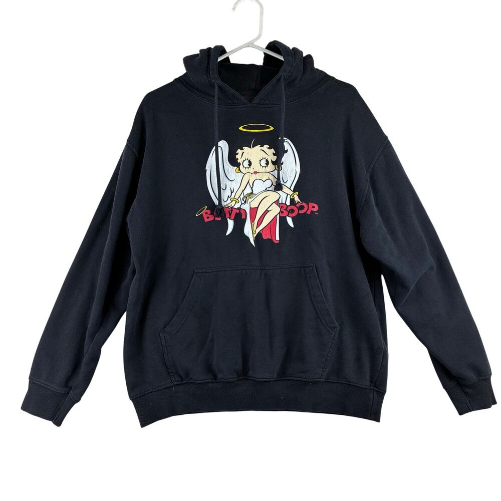 Drake Betty Boop Sweatshirt Hoodie Women Medium Oversized Black Angel Wings READ